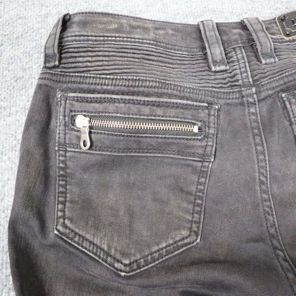 Rock Revival Moto Men Black Distressed Biker Jeans Slim Fit Ribbed Details READ - Picture 16 of 16